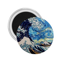 The Great Wave Of Kanagawa Painting Starry Night Vincent Van Gogh 2 25  Magnets by danenraven