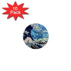 The Great Wave Of Kanagawa Painting Starry Night Vincent Van Gogh 1  Mini Magnet (10 Pack)  by danenraven