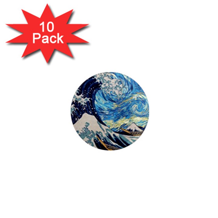 The Great Wave Of Kanagawa Painting Starry Night Vincent Van Gogh 1  Mini Magnet (10 pack) 