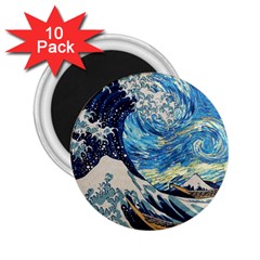 The Great Wave Of Kanagawa Painting Starry Night Vincent Van Gogh 2 25  Magnets (10 Pack)  by danenraven