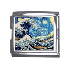 The Great Wave Of Kanagawa Painting Starry Night Vincent Van Gogh Mega Link Italian Charm (18mm) by danenraven