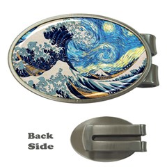 The Great Wave Of Kanagawa Painting Starry Night Vincent Van Gogh Money Clips (oval)  by danenraven