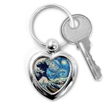 The Great Wave Of Kanagawa Painting Starry Night Vincent Van Gogh Key Chain (Heart) Front