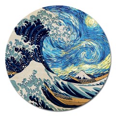 The Great Wave Of Kanagawa Painting Starry Night Vincent Van Gogh Magnet 5  (round) by danenraven