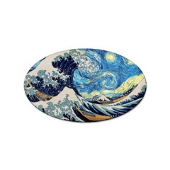 The Great Wave Of Kanagawa Painting Starry Night Vincent Van Gogh Sticker Oval (10 Pack) by danenraven