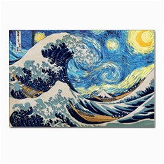 The Great Wave Of Kanagawa Painting Starry Night Vincent Van Gogh Postcard 4 x 6  (pkg Of 10) by danenraven