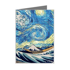 The Great Wave Of Kanagawa Painting Starry Night Vincent Van Gogh Mini Greeting Card by danenraven