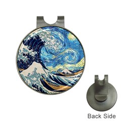 The Great Wave Of Kanagawa Painting Starry Night Vincent Van Gogh Hat Clips With Golf Markers by danenraven