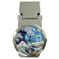 The Great Wave Of Kanagawa Painting Starry Night Vincent Van Gogh Money Clip Watches by danenraven