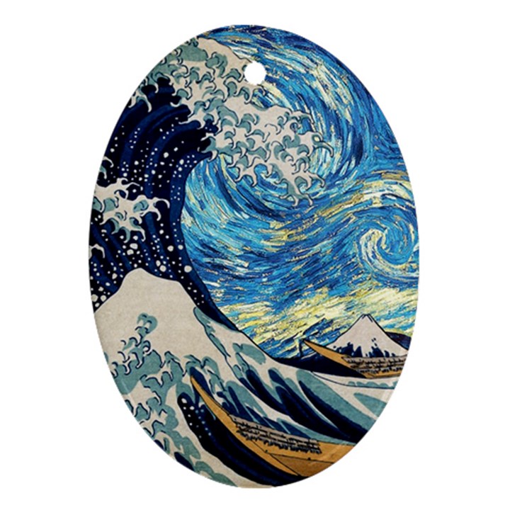 The Great Wave Of Kanagawa Painting Starry Night Vincent Van Gogh Oval Ornament (Two Sides)