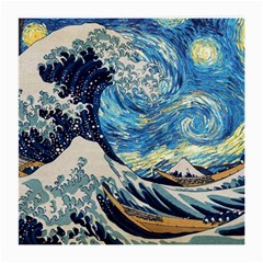 The Great Wave Of Kanagawa Painting Starry Night Vincent Van Gogh Medium Glasses Cloth by danenraven