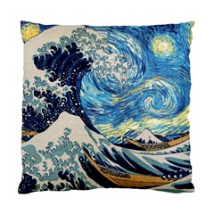 The Great Wave Of Kanagawa Painting Starry Night Vincent Van Gogh Standard Cushion Case (one Side) by danenraven