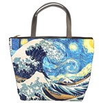 The Great Wave Of Kanagawa Painting Starry Night Vincent Van Gogh Bucket Bag Front