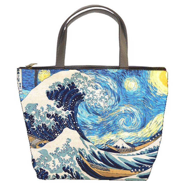 The Great Wave Of Kanagawa Painting Starry Night Vincent Van Gogh Bucket Bag