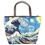 The Great Wave Of Kanagawa Painting Starry Night Vincent Van Gogh Bucket Bag Back