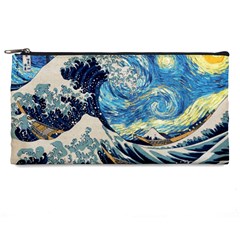 The Great Wave Of Kanagawa Painting Starry Night Vincent Van Gogh Pencil Case by danenraven