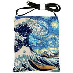 The Great Wave Of Kanagawa Painting Starry Night Vincent Van Gogh Shoulder Sling Bag by danenraven