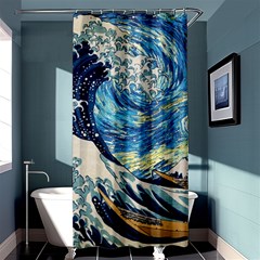 The Great Wave Of Kanagawa Painting Starry Night Vincent Van Gogh Shower Curtain 36  X 72  (stall)  by danenraven