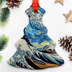 The Great Wave Of Kanagawa Painting Starry Night Vincent Van Gogh Christmas Tree Ornament (two Sides) by danenraven