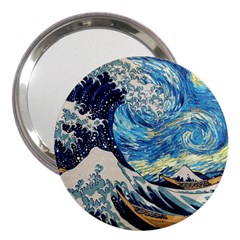 The Great Wave Of Kanagawa Painting Starry Night Vincent Van Gogh 3  Handbag Mirrors by danenraven