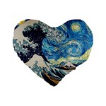 The Great Wave Of Kanagawa Painting Starry Night Vincent Van Gogh Standard 16  Premium Heart Shape Cushions Front