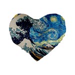 The Great Wave Of Kanagawa Painting Starry Night Vincent Van Gogh Standard 16  Premium Heart Shape Cushions Back