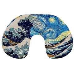 The Great Wave Of Kanagawa Painting Starry Night Vincent Van Gogh Travel Neck Pillow by danenraven