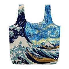 The Great Wave Of Kanagawa Painting Starry Night Vincent Van Gogh Full Print Recycle Bag (l) by danenraven