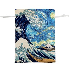 The Great Wave Of Kanagawa Painting Starry Night Vincent Van Gogh Lightweight Drawstring Pouch (xl) by danenraven