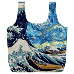 The Great Wave Of Kanagawa Painting Starry Night Vincent Van Gogh Full Print Recycle Bag (xxxl) by danenraven