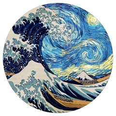 The Great Wave Of Kanagawa Painting Starry Night Vincent Van Gogh Round Trivet by danenraven