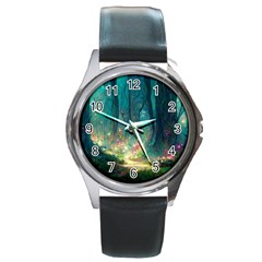 Magical Forest Forest Painting Fantasy Round Metal Watch by danenraven