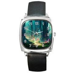 Magical Forest Forest Painting Fantasy Square Metal Watch by danenraven