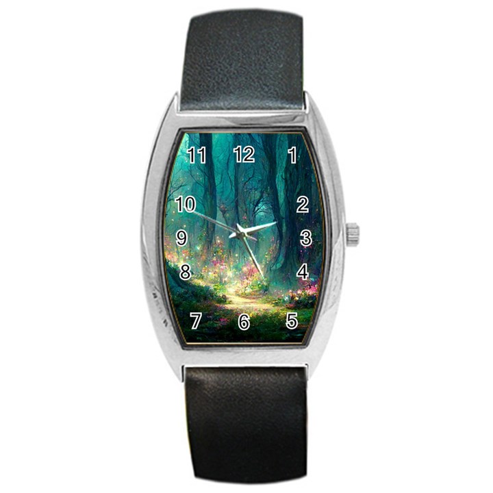 Magical Forest Forest Painting Fantasy Barrel Style Metal Watch