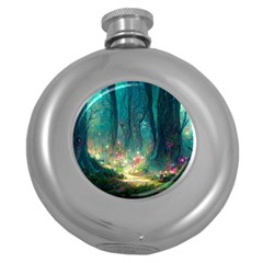 Magical Forest Forest Painting Fantasy Round Hip Flask (5 Oz) by danenraven