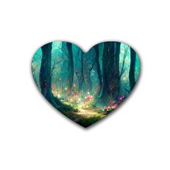 Magical Forest Forest Painting Fantasy Rubber Heart Coaster (4 Pack) by danenraven