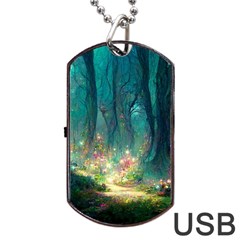 Magical Forest Forest Painting Fantasy Dog Tag Usb Flash (one Side) by danenraven