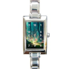 Magical Forest Forest Painting Fantasy Rectangle Italian Charm Watch by danenraven