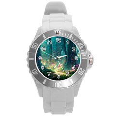 Magical Forest Forest Painting Fantasy Round Plastic Sport Watch (l) by danenraven