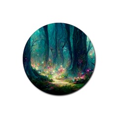 Magical Forest Forest Painting Fantasy Rubber Round Coaster (4 Pack) by danenraven