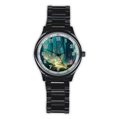 Magical Forest Forest Painting Fantasy Stainless Steel Round Watch by danenraven