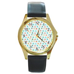 X Mas Texture Pack 2 Round Gold Metal Watch by artworkshop