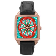 Christmas Kaleidoscope Rose Gold Leather Watch  by artworkshop