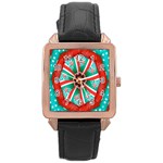 Christmas kaleidoscope Rose Gold Leather Watch  Front