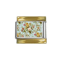 Flowers Vintage Floral Gold Trim Italian Charm (9mm)