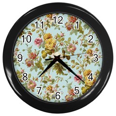 Flowers Vintage Floral Wall Clock (black) by artworkshop