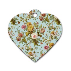 Flowers Vintage Floral Dog Tag Heart (one Side) by artworkshop