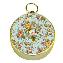 Flowers Vintage Floral Gold Compasses by artworkshop