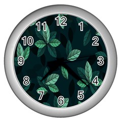 Leaves Pattern Wall Clock (silver) by artworkshop