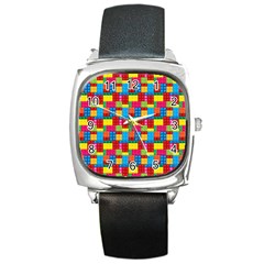 Lego Background Square Metal Watch by artworkshop